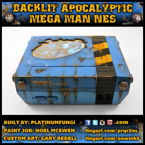 Backlit Apocalyptic Mega Man NES nintendo platinumfungi custom airbrush art capcom rockman